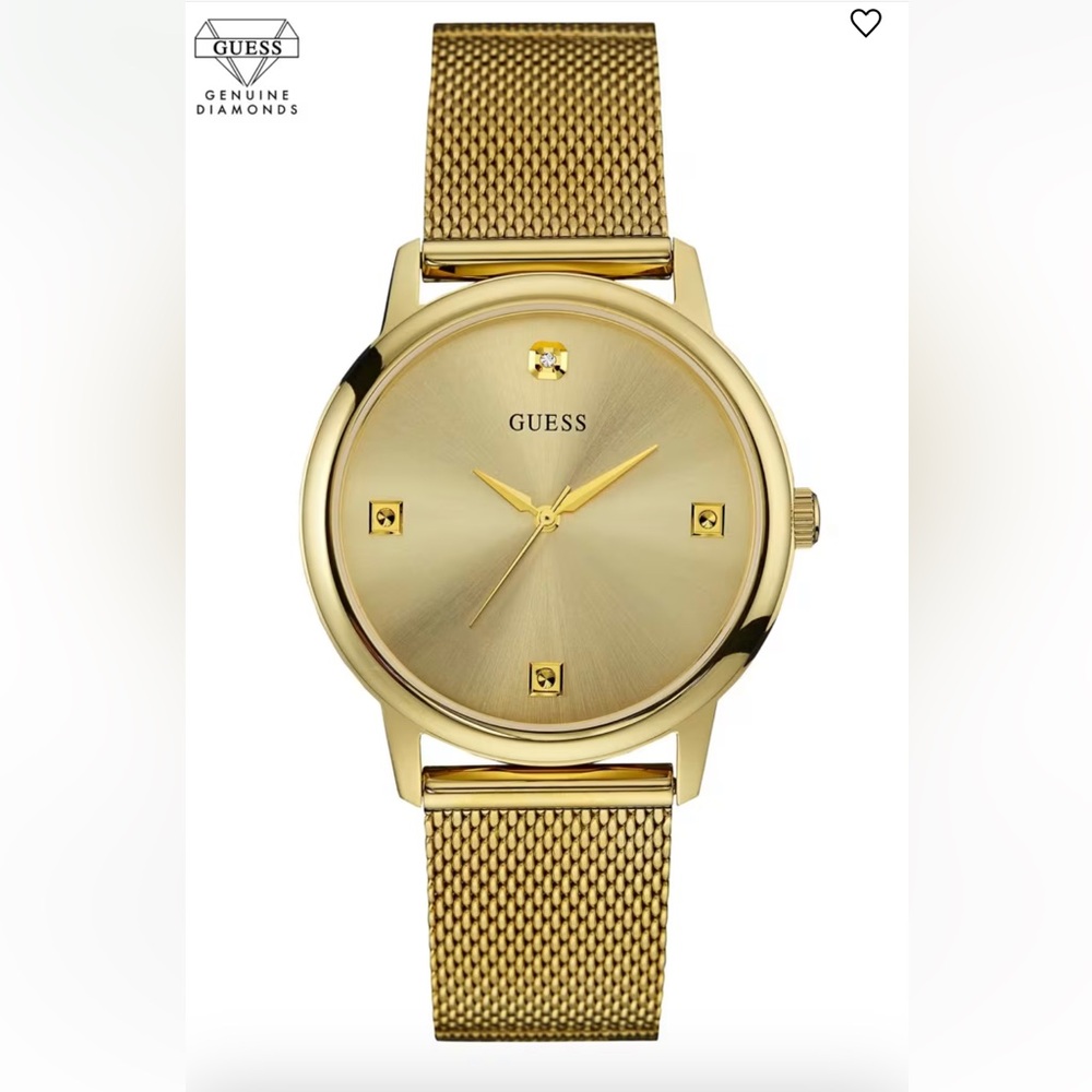 NWT GUESS Women’s Gold-Tone Slim Mesh Diamond Watch